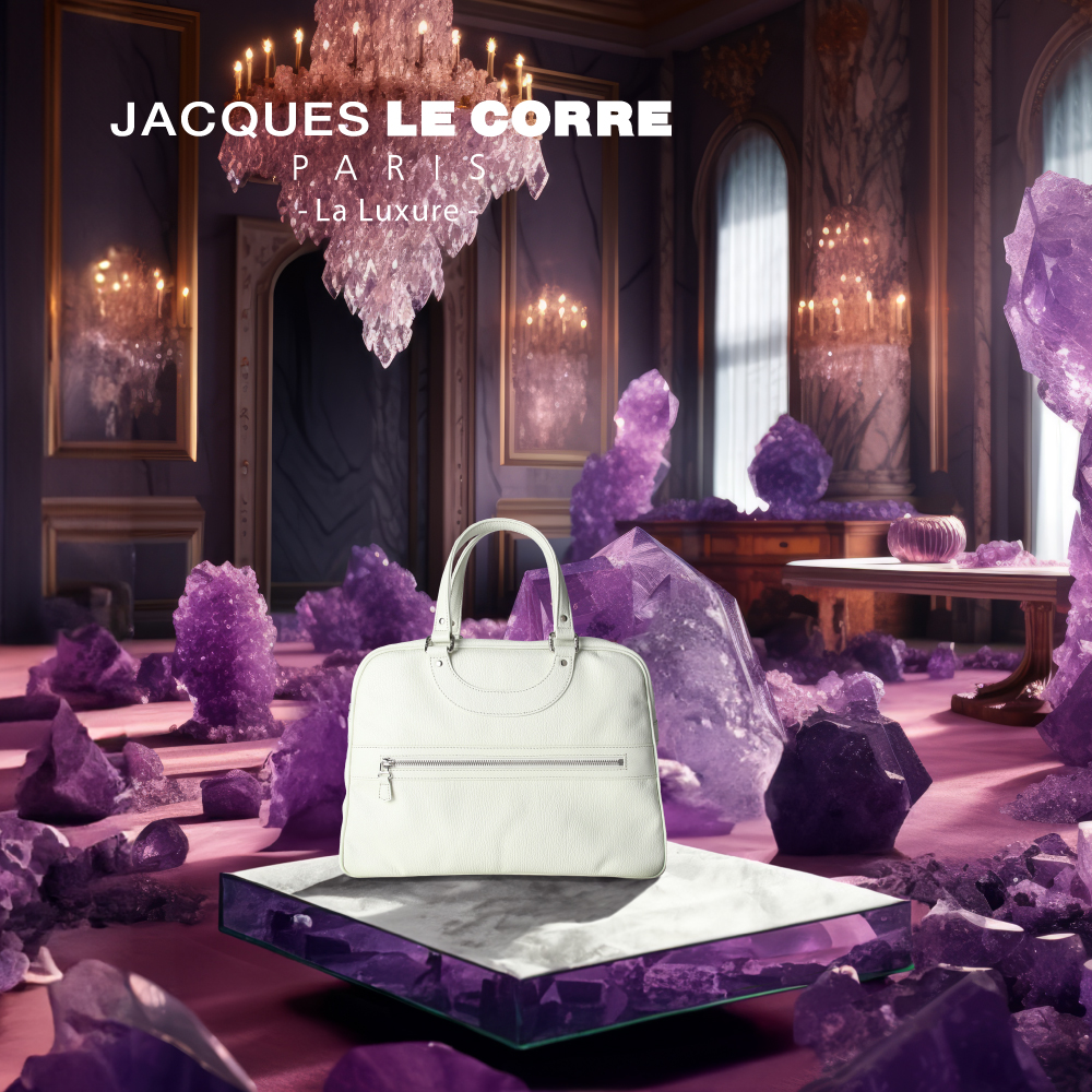 新品同様ジャックルコーJACQUES LE CORRE紫色リスボン特大本革バック-